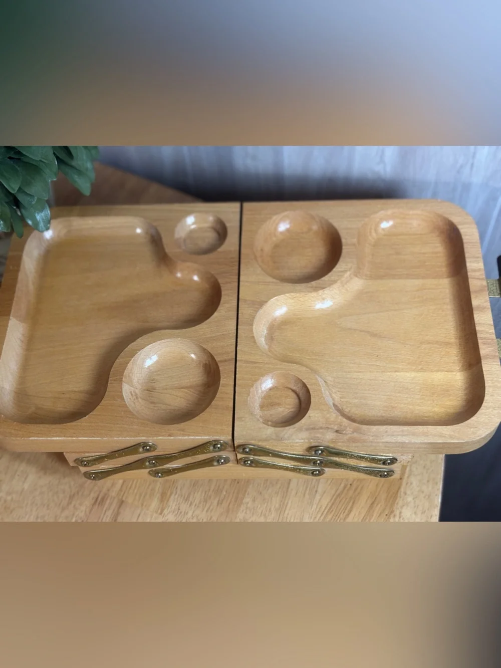 Vintage Expandable Wooden Relish Tray Mid-Century Snack Server Folding Tray